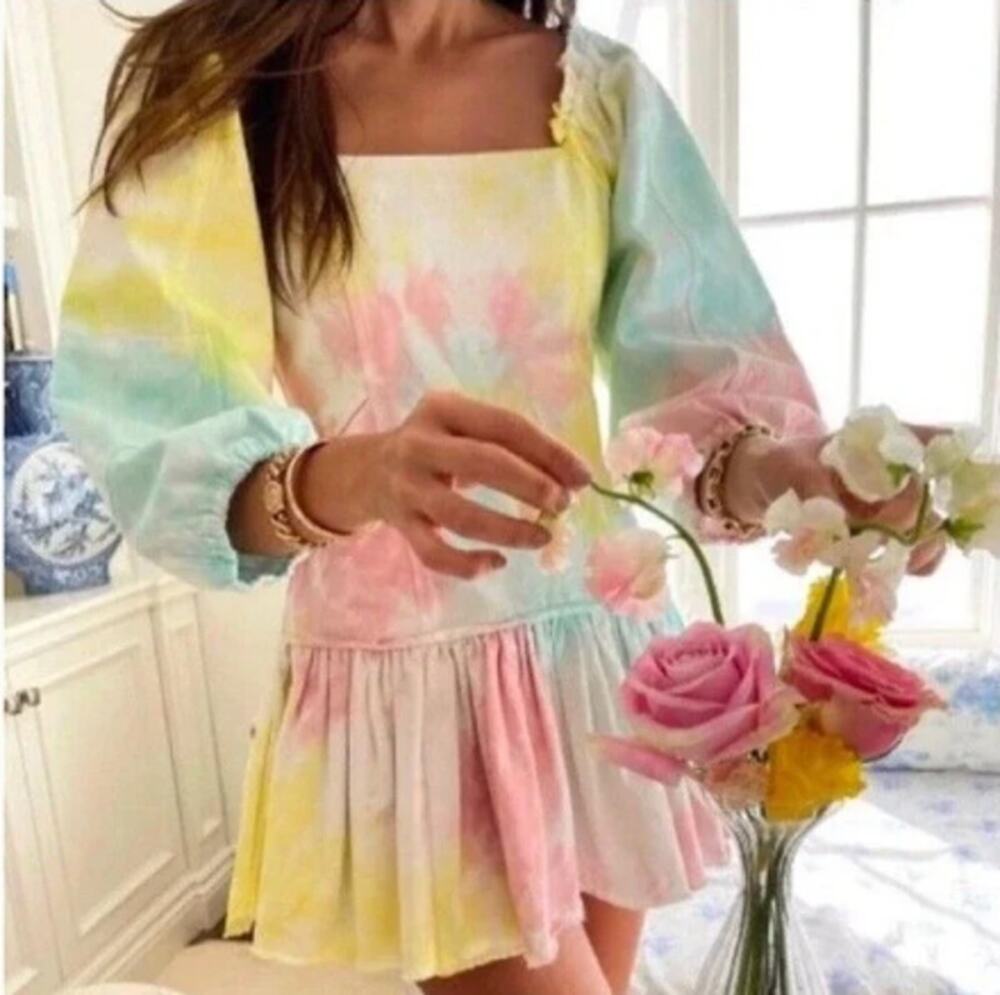 LoveShackFancy Chai Mini Dress Tie-dye boho fairy whimsy Sz 2
